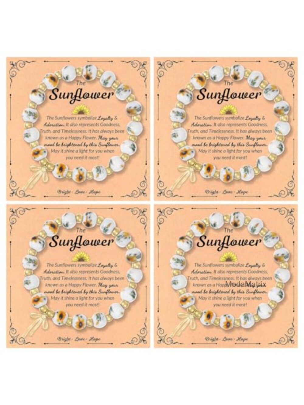 4 Pack Sunflower Beaded Stretch Bracelets - Inspirational Floral Jewelry Gift